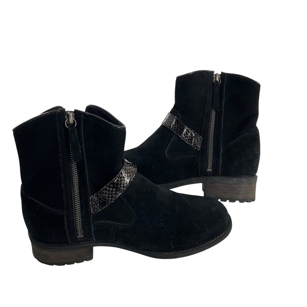 UGG Australia Black Suede Ankle Boots W/ Snakeskin Strap Womens Size 9 Classic - Picture 2 of 12